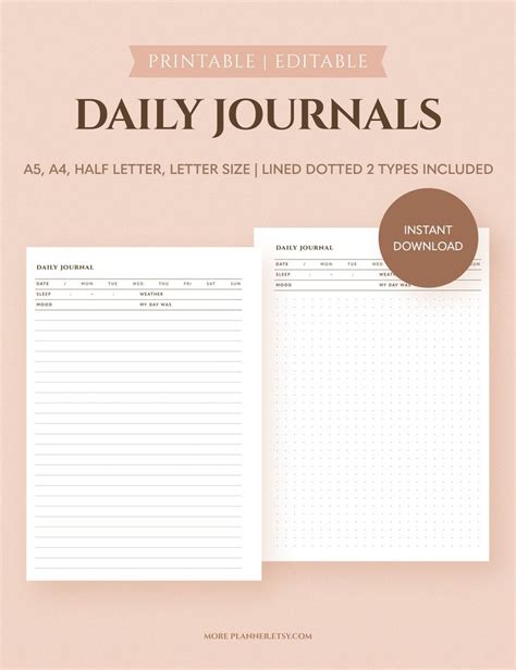 Printable Daily Journal Diary Pages Writing Blank Journal Etsy