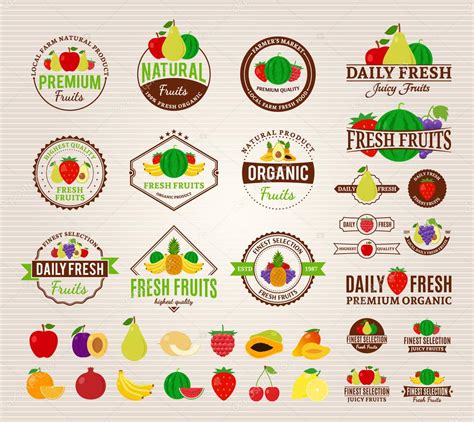 Fruits Logos Labels Fruits Icons And Design Elements — Stock Vector