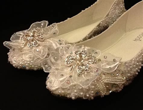 Plus Size Wedding Shoes Bridal Ballet Flats Rhinestones Pearls Etsy
