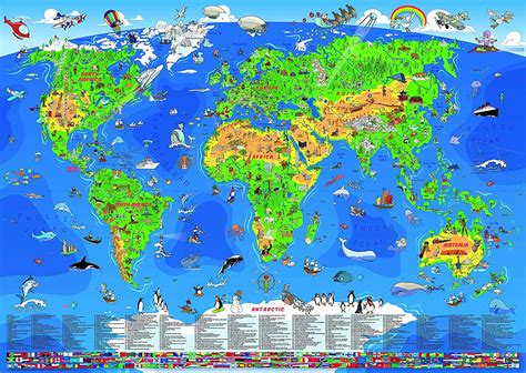 Kids Children Animal Bedroom Nursery Laminated World Wall Map 135cm X 95cm