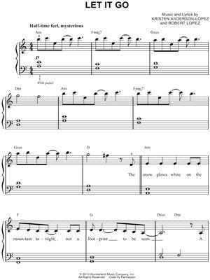 It features seven popular songs from frozen which have been adapted for beginners in the first five finger position. "Let It Go (Movie Version)" from 'Frozen' Sheet Music (Easy Piano) in A Minor (transposable ...