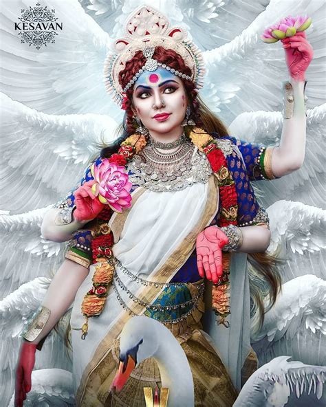 Hindu God Goddess Saraswati With Colorful Background Wallpaper