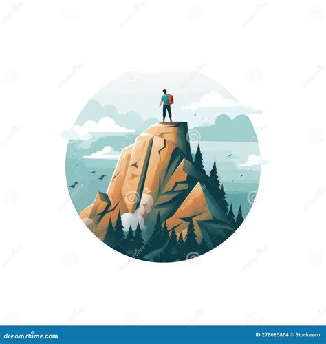 Hand Drawn Trailhead Character On Mountain Top Vector Illustration