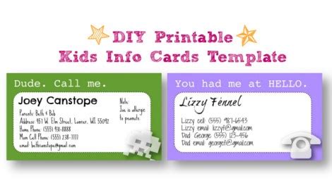 Don't give your account number over the phone. DIY Printable Kids Info Cards Template