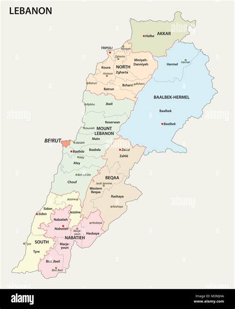 Il Libano Dettagliata Politica E Amministrativa Di Mappa Vettoriale
