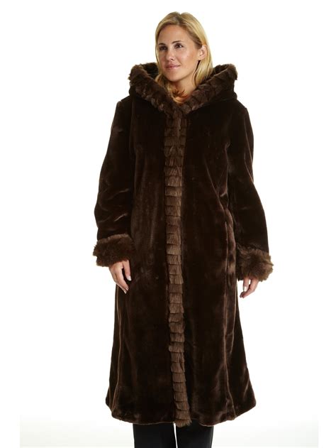 Womens Plus Full Length Faux Fur Coat