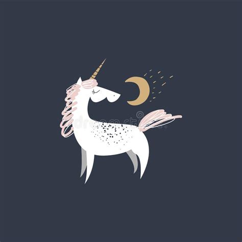 Cute Isolated Stylish Boho Moon Unicorn Composition Good Night Concept