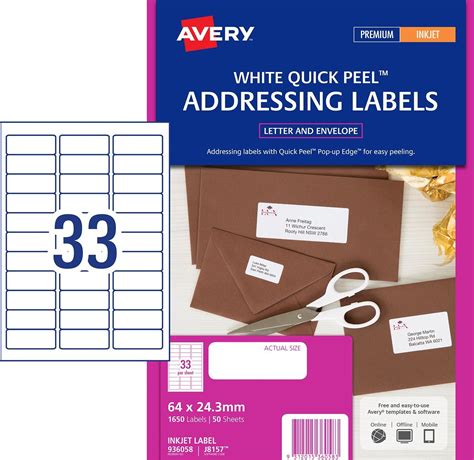 3250 Inkjet Labels 33 Per Sheet J8157 White Permanent