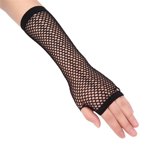 Stylish Long Black Fishnet Gloves Womens Fingerless Gloves Girls Dance