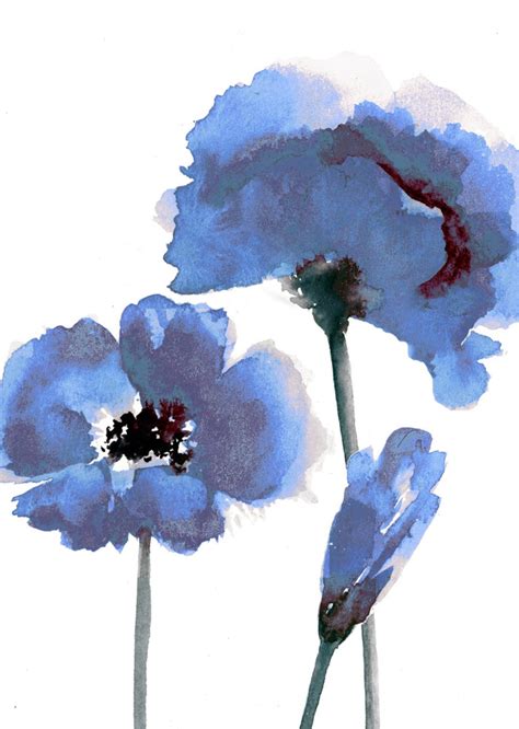 Blue Poppy Giclee Fine Art Print Floral Minimalist Painting Etsy