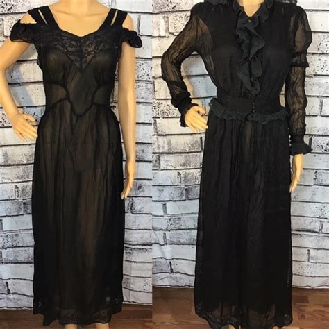 Vintage Intimates Sleepwear Vintage Black Victorian Peignoir