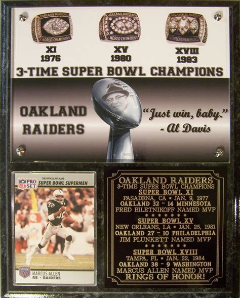 Oakland Raiders 3 Time Super Bowl Champions Rings Of Honor Photo Card