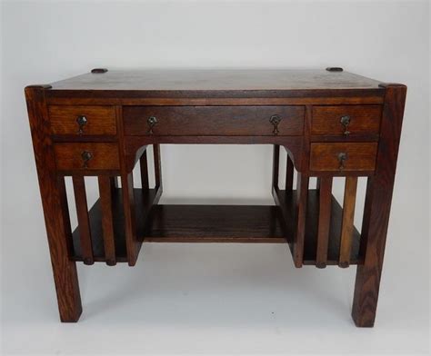 Antique Mission Arts And Crafts Library Desk With Side Shelves 3825