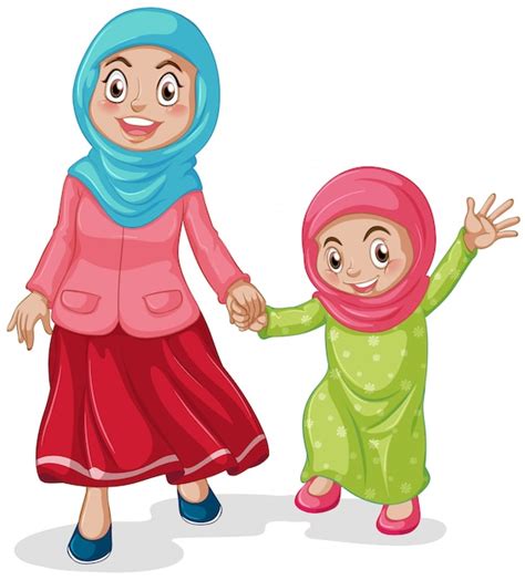 free vector muslim mum with her daughter