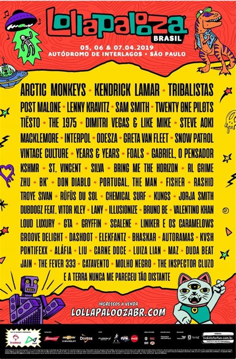 Music genres include but are not limited to alternative rock, heavy metal, punk rock, hip hop, and electronic music.lollapalooza has also featured visual arts, nonprofit organizations, and political organizations. O lineup do Lollapalooza Brasil 2019 e sua repercussão
