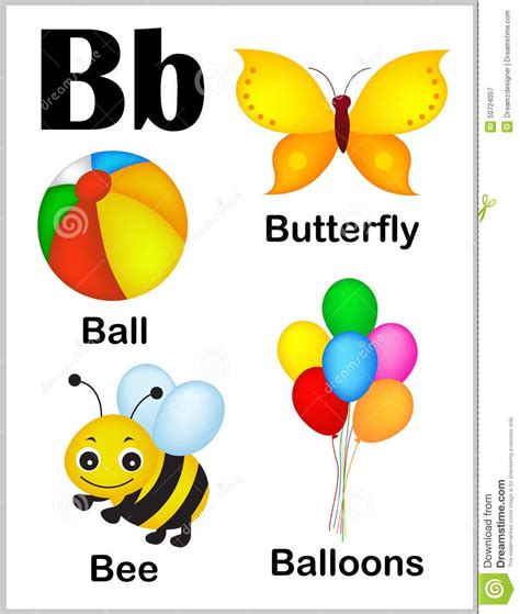 The Letter B Is For Butterfly Ball Bee And Balloon With An Image Of A