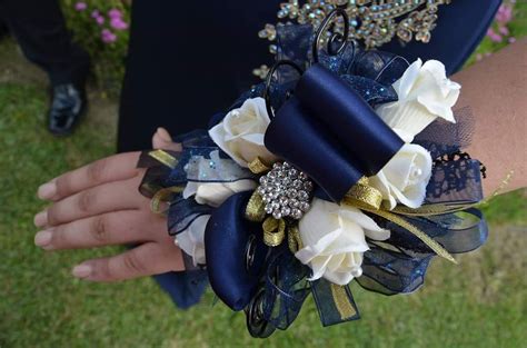 Navy Blue And Gold Prom Corsage From Hen House Designs