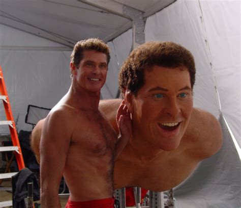 David Hasselhoff Posing With His Wax Stunt Double On The Set Of The