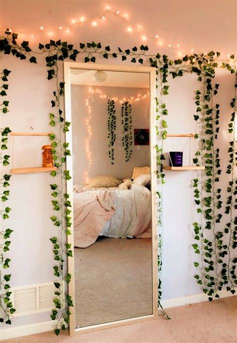 Aesthetic Bedroom With Vine Garland And Mirror Decor