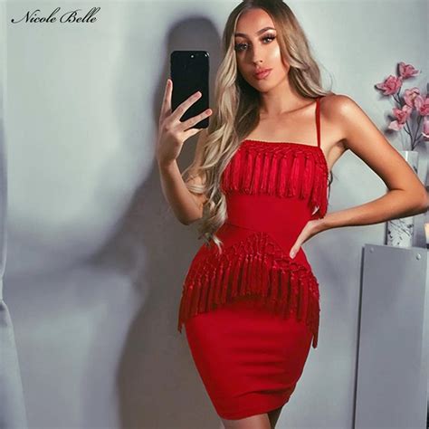 Nicole Belle 2018 New Spring Women Bandage Dresses Sexy Fashion Tassel Party Dress Sexy Mulheres