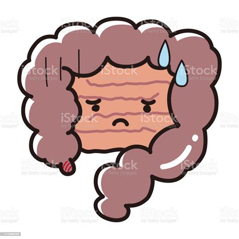 Illustration Of An Unhealthy Intestine With A Troubled Face Character