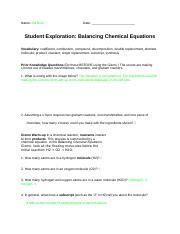 Synthesis, decomposition, single replacement, double replacement, and combustion. Copy_of_Balancing_Chemical_Equations_GIZMO - Name Date Student Exploration Balancing Chemical ...
