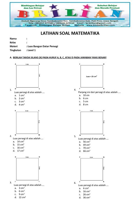 Kumpulan Soal Luas Persegi Dan Kunci Jawaban Bimbel Brilian
