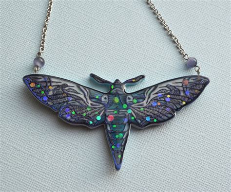 Moth Necklace Hawk Moth Insect Jewelry Violet Galaxy Etsy