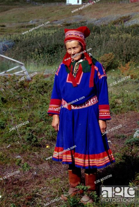 Sami Laplander Woman Wearing A Traditional Dress Kautokeino