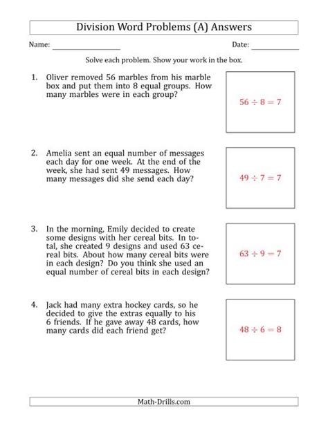 Learn vocabulary, terms and more with flashcards, games and other study tools. Division Word Problems with Division Facts from 5 to 12 (A)