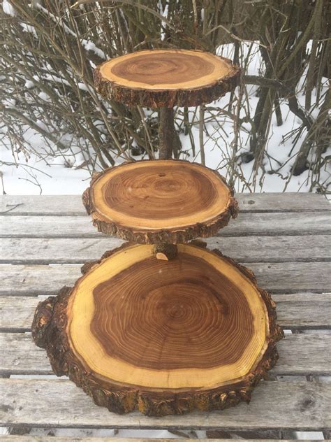 Rustic Cake Stand Cupcake Stand Wedding Large Log Elm Wood Wooden 3