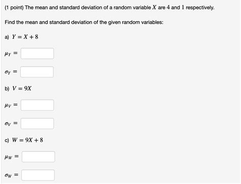 solved 1 point the mean and standard deviation of a random