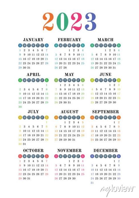 Calendar Design 2023 Year English Colorful Vector Vertical Wall