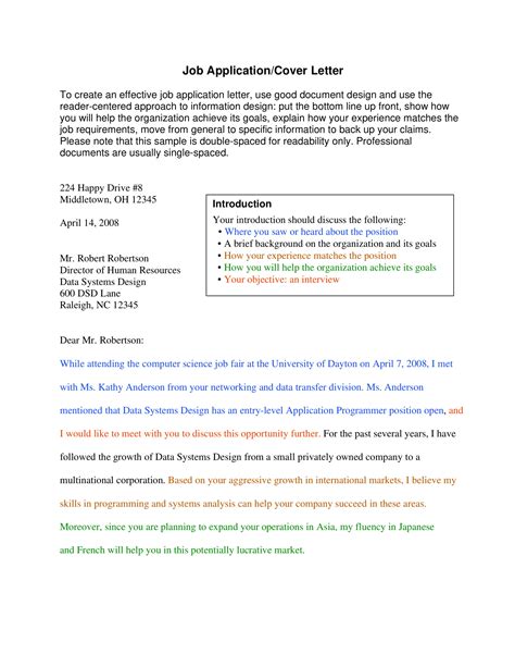 Sample Job Cover Letter Examples