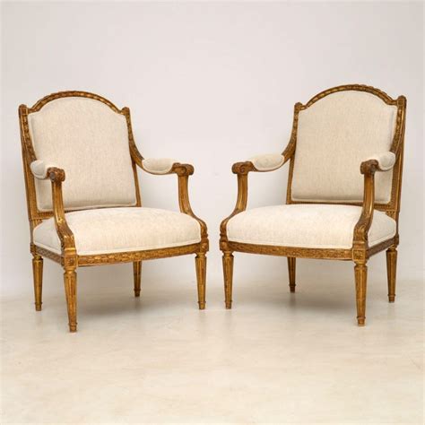 Pair Of Antique French Gilt Wood Armchairs 548512 Uk