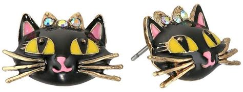 Betsey Johnson Enchanted Forest Cat Stud Earrings Cat Earrings Studs
