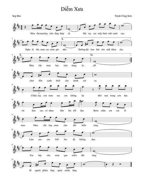 Diem Xua Sop Sheet Music For Piano Solo Easy