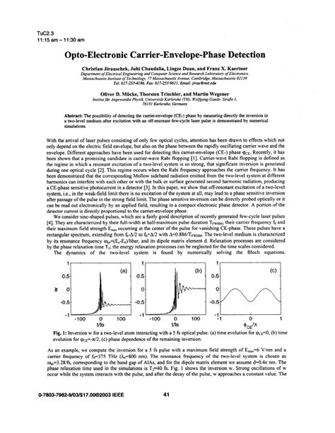 Pdf Opto Electronic Carrier Envelope Phase Detection