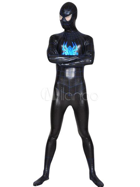 Halloween Black Spiderman Catsuit Lycra Spandex Super Hero Unisex Blue
