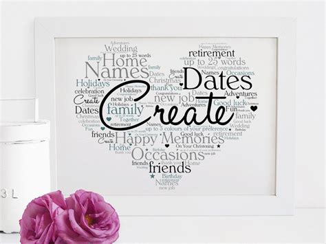 Create Your Own Heart Shaped Word Art Print Unframed A4 Pure