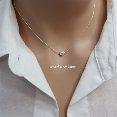 Floating Pearl Necklace Sterling Silver Necklace White Pearl