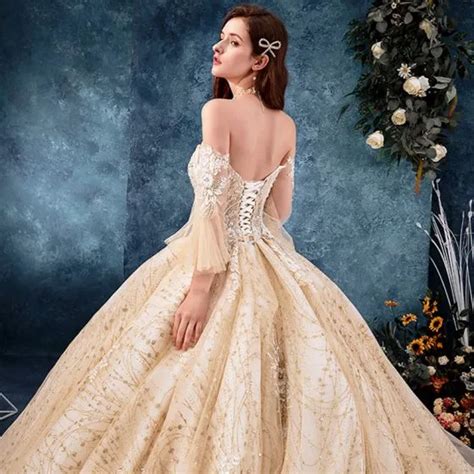 Luxury Gorgeous Champagne Wedding Dresses 2019 Ball Gown Off The
