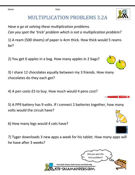 These simple story problems focus on missing values for all the basic operations, but they are presented in way to ease into algebraic equations. Multiplication Word Problem Worksheets 3rd Grade