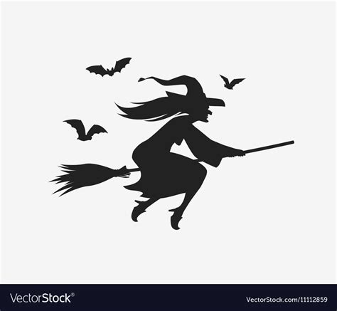 silhouette witch flying on broomstick halloween vector image