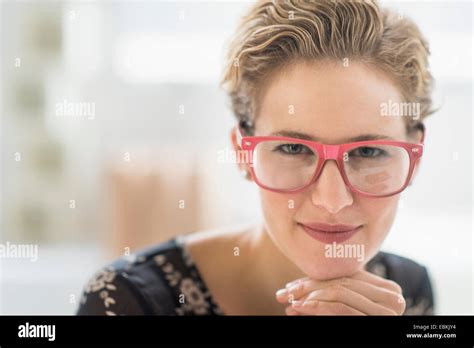 Portrait Of Young Woman Wearing Glasses Stock Photo Alamy