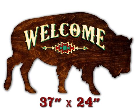 Welcome Sign Lodge Welcome Sign Buffalo Decor Bison Wall Etsy