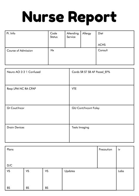 Printable Nurse Report Sheet Template Customize And Print