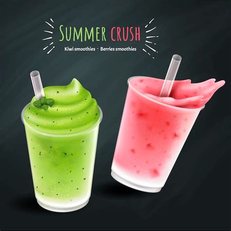 Premium Vector Fruit Smoothies Ads Kiwi And Berries Smoothie Cup With Fresh Fruit Isolated On