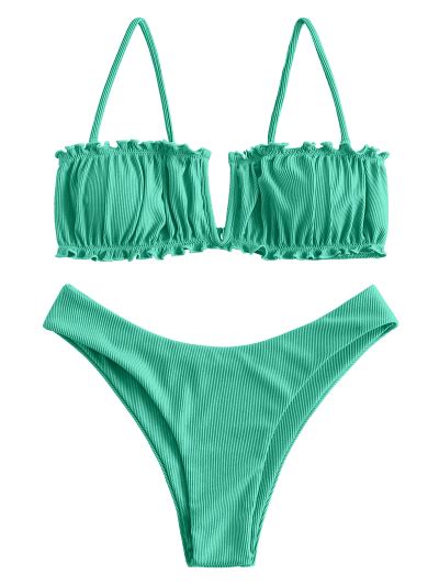 [49 off] 2022 zaful v wired ribbed high leg bikini swimwear in sky blue zaful