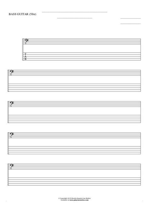 They are all downloadable for free in printable pdf. Free Blank Sheet Music - Notes and tablature for bass guitar (5-str.) | PlayYourNotes | Blank ...